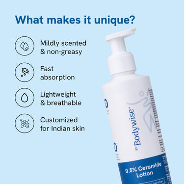 Be Bodywise 0.5% Ceramides Lotion 200ml | For Dull & Dry Skin | Strengthens Skin Barrier, Prevents Dryness & Locks In Moisture | With 3 Essential Ceramides, Hyaluronic Acid & Turmeric Extract